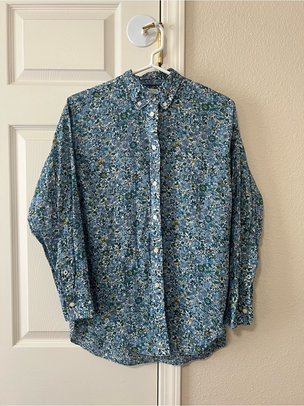 J.Crew Voile Relaxed Fit Cotton Blooming Floral Misty Blue Button Down Women’s 4